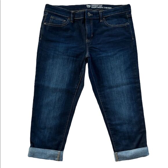 GAP Cuff Indigo Normcore Mid Rise Dark Wash Blue Capri Mid Ankle Jeans Size 12R - Picture 1 of 11